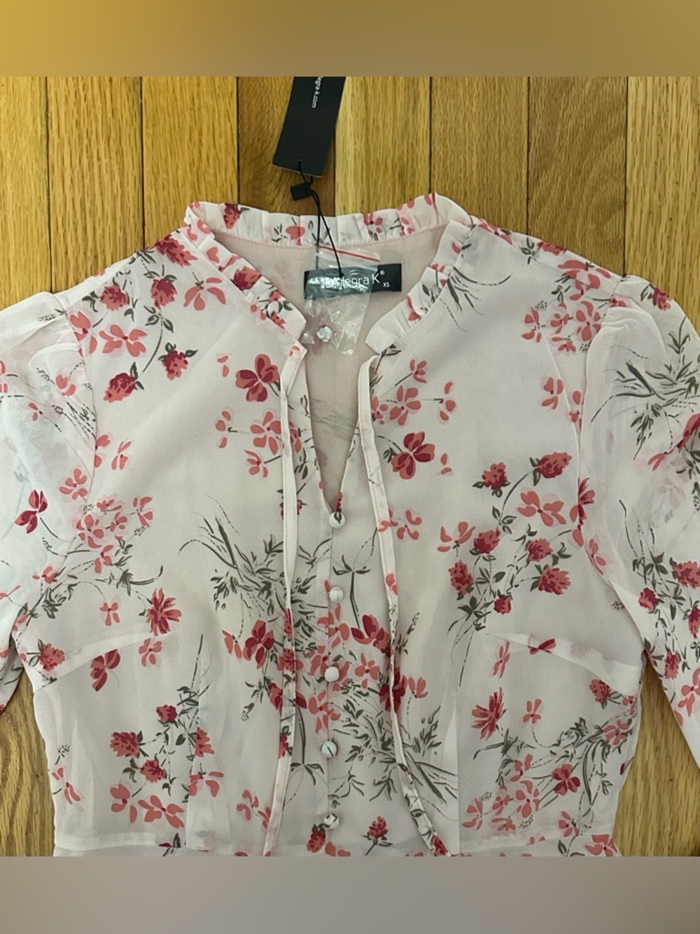 Allegra K Pink Floral Long Sleeve Ruffle Tier Dress - Picture 5 of 7